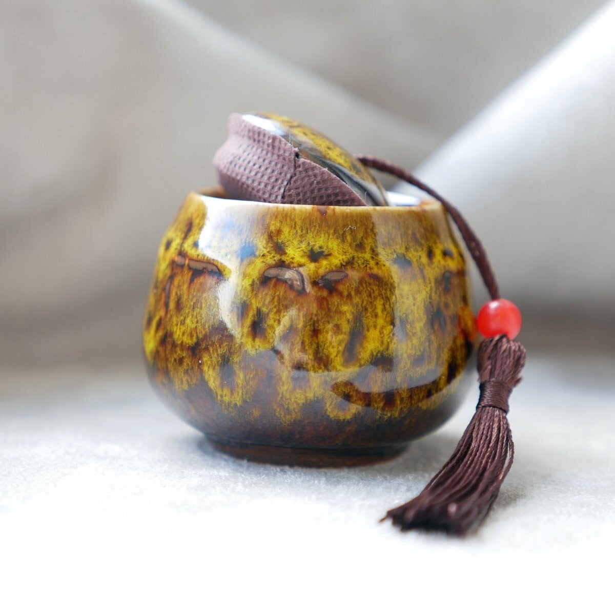 Luxury Funeral Urn 130ML - Ceramic - Mini Cremation Urn - GREEN